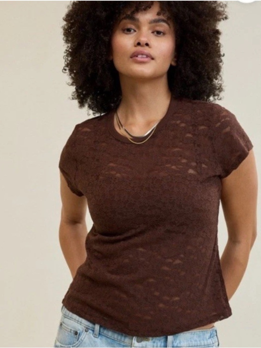 NWT Aerie Lace Vintage Top Brown Size XL On Trend